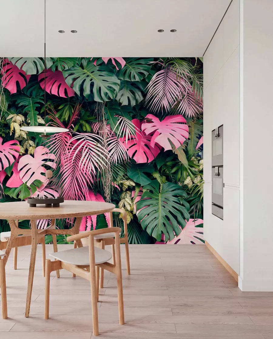 wall murals Green and pink foliage u79682