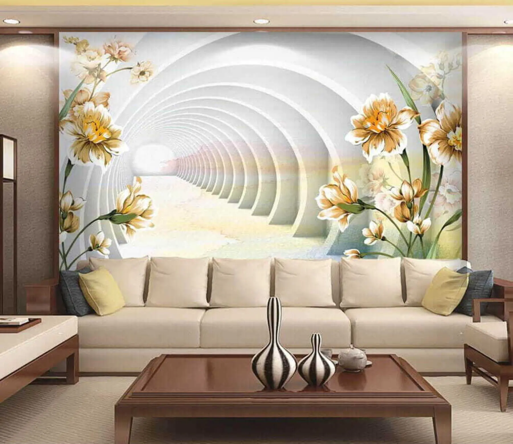 wall murals 3D tunnel and flowers u04401