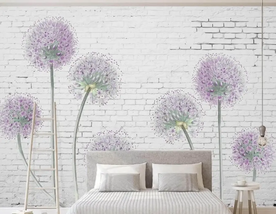 wall murals Dandelions against the background of a brick wall u05372