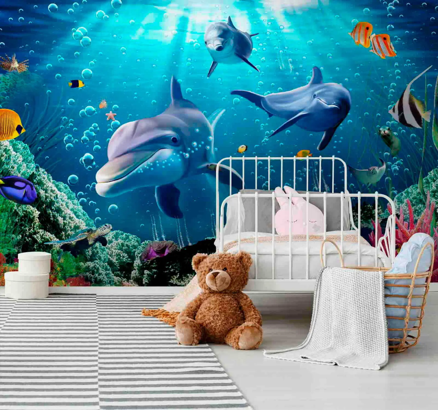 wall murals Dolphins with fish u05654