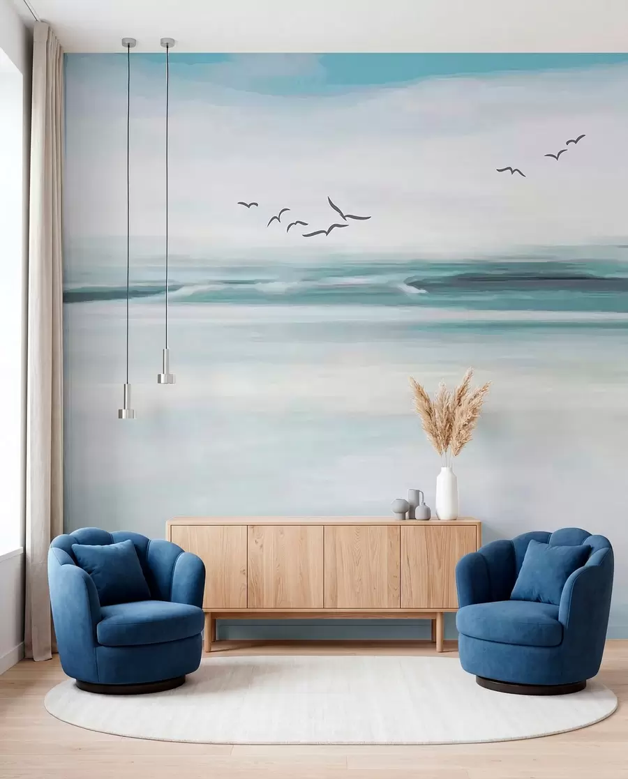wall murals Gulls above Painted Waves u05695