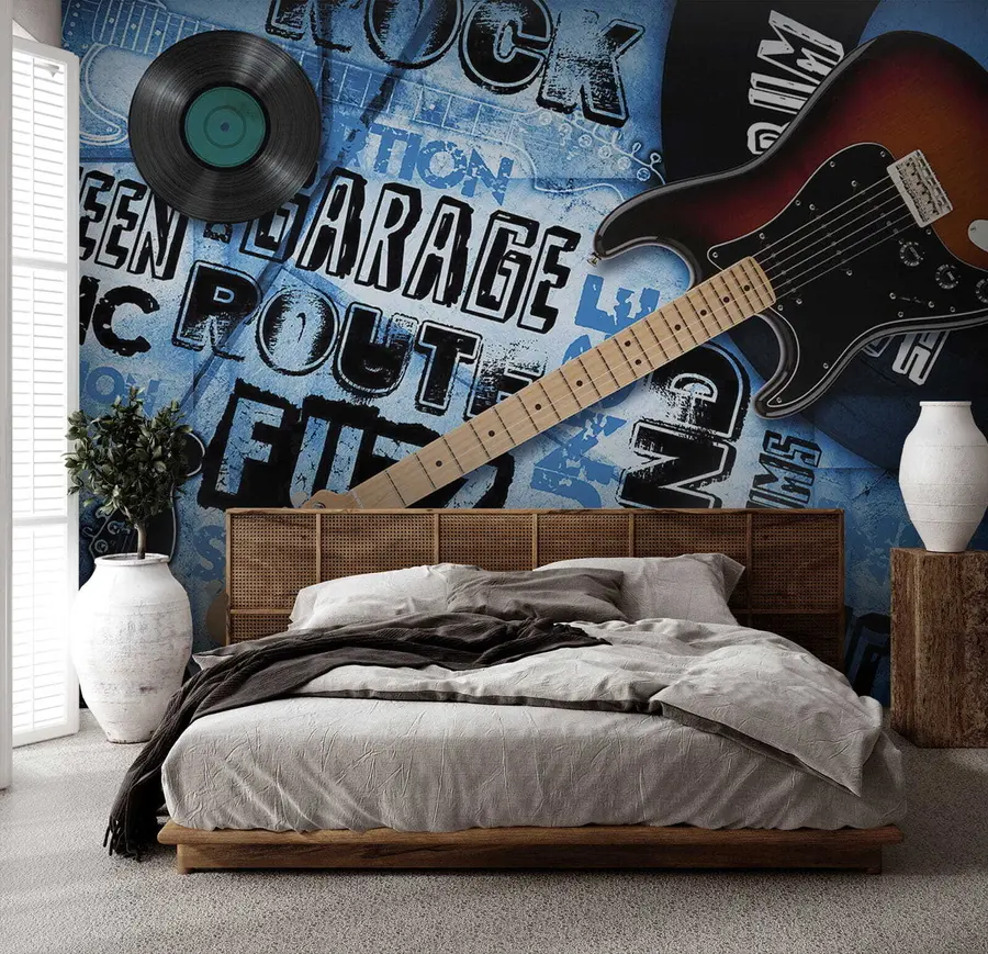wall murals Musical instrument, guitar and blue u06794