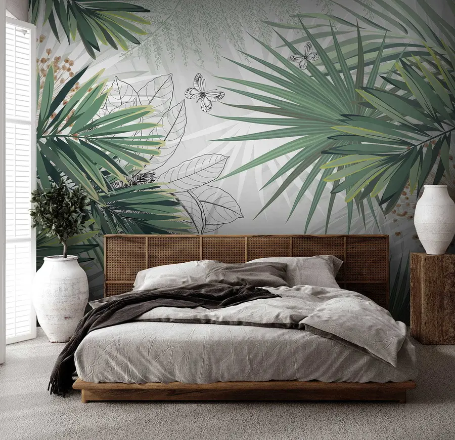wall murals Green branches of palm trees u12819