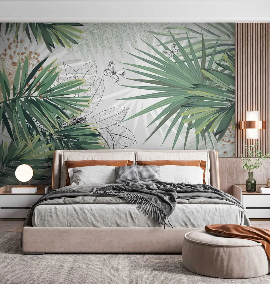 wall murals Green branches of palm trees u12819