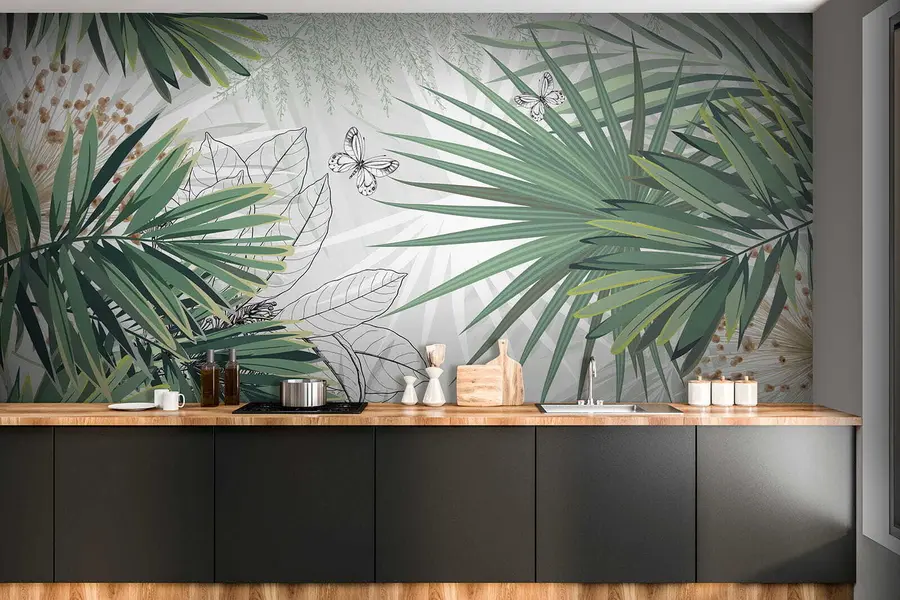 wall murals Green branches of palm trees u12819