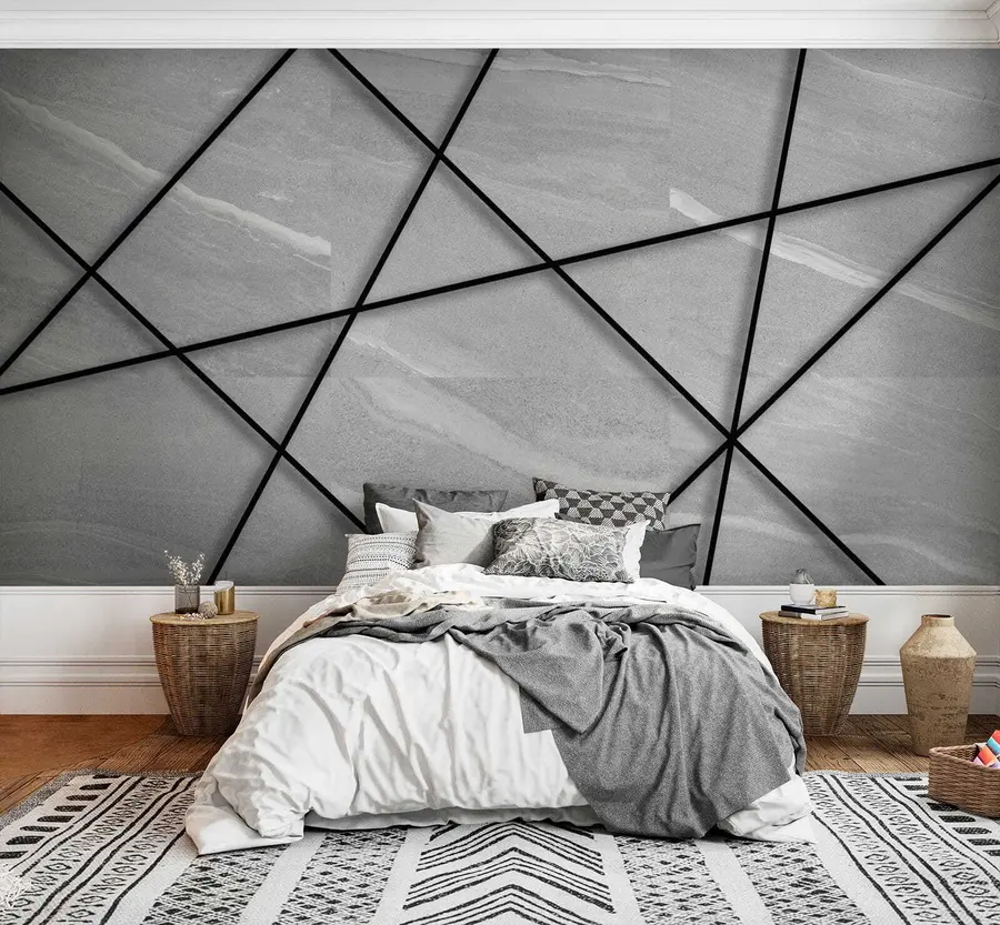 wall murals Grey marble and black lines u16341