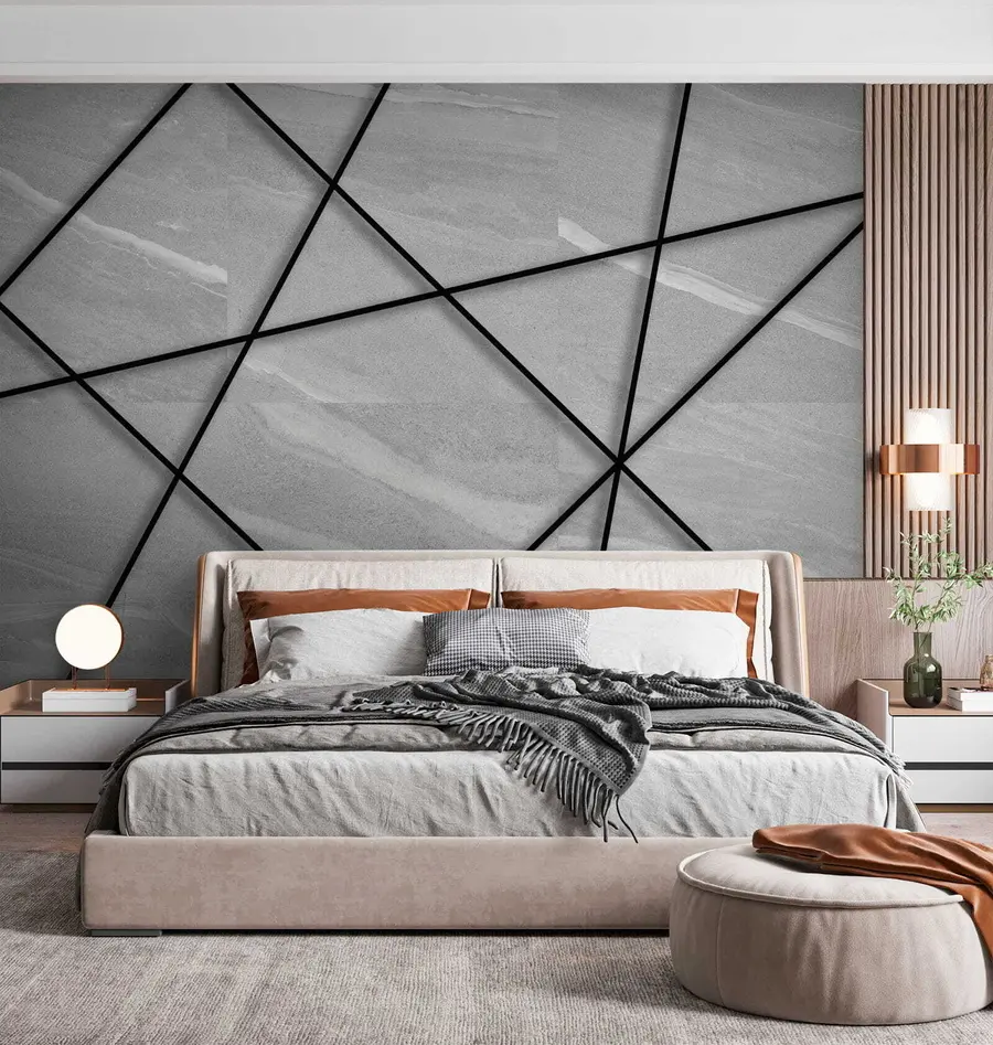 wall murals Grey marble and black lines u16341