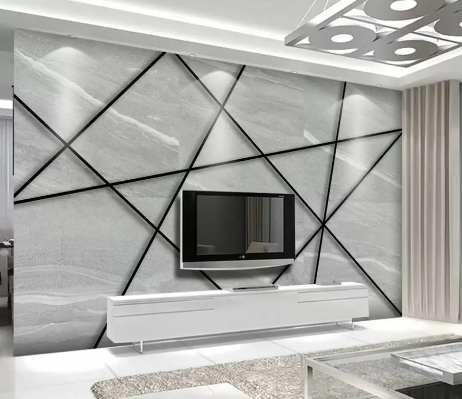 wall murals Grey marble and black lines u16341