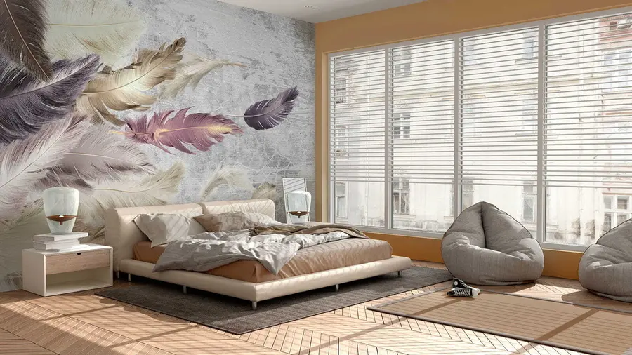 wall murals Color feathers on a concrete wall u21165