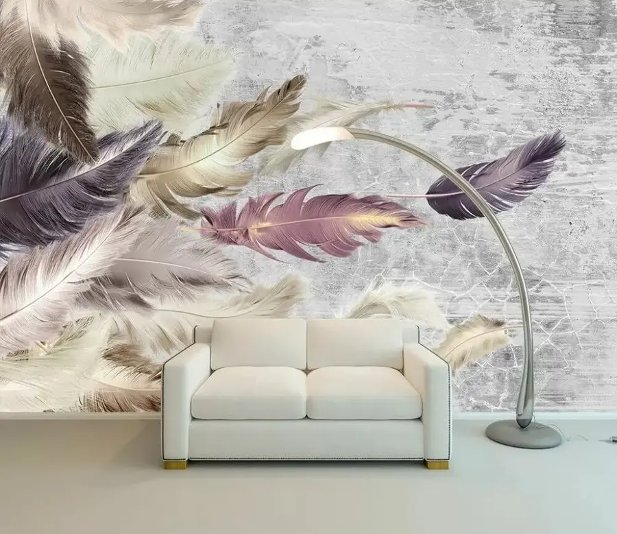wall murals Color feathers on a concrete wall u21165