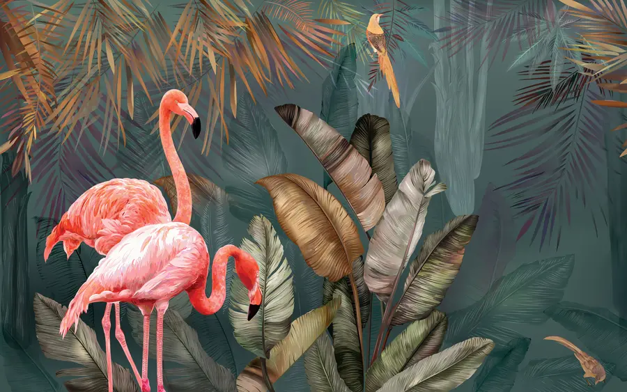 wall murals Flamingos in the tropical forest u21344