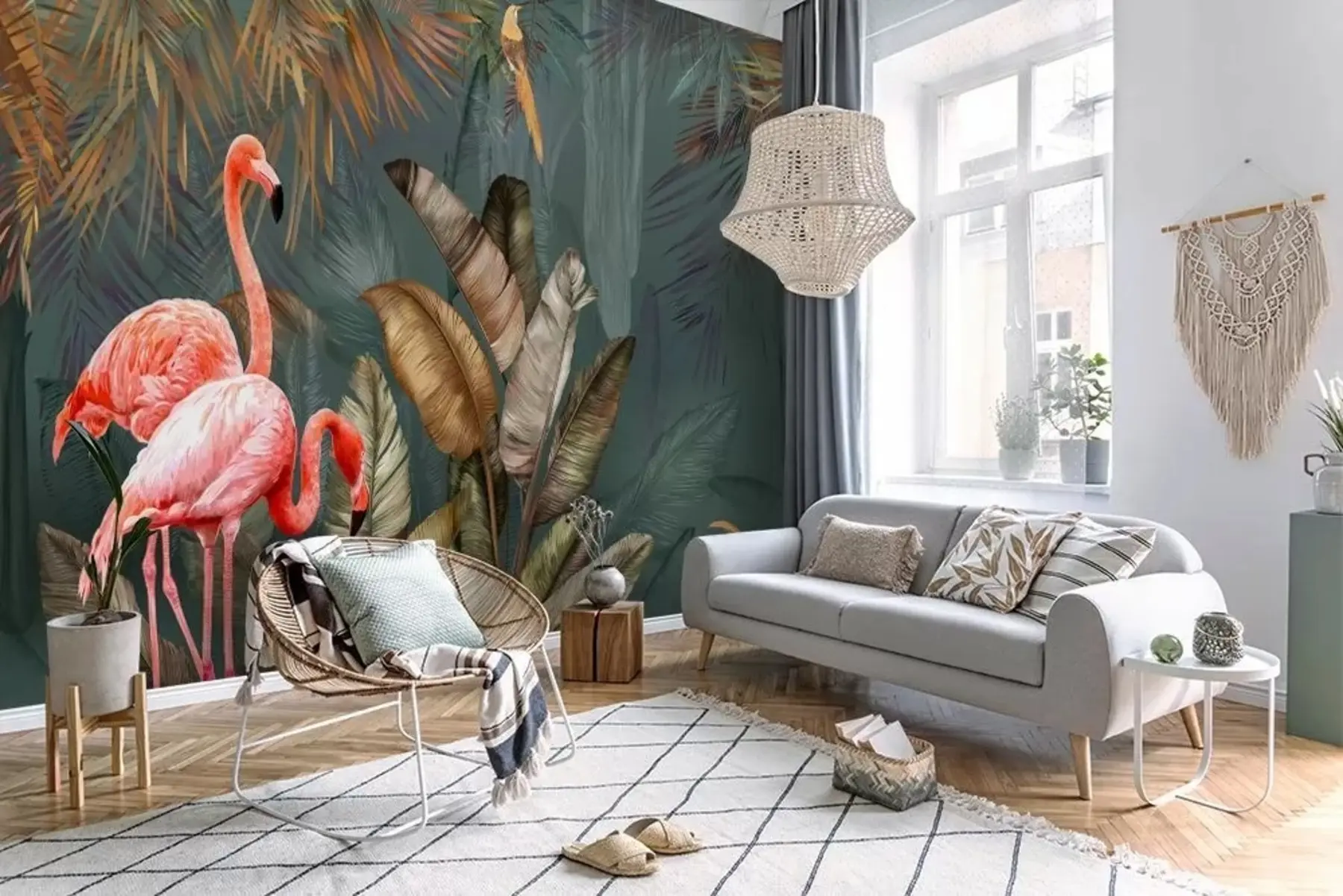 wall murals Flamingos in the tropical forest u21344