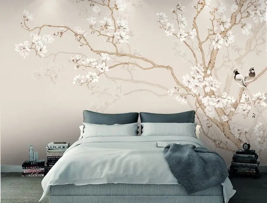 wall murals Flowering tree and birds u25842