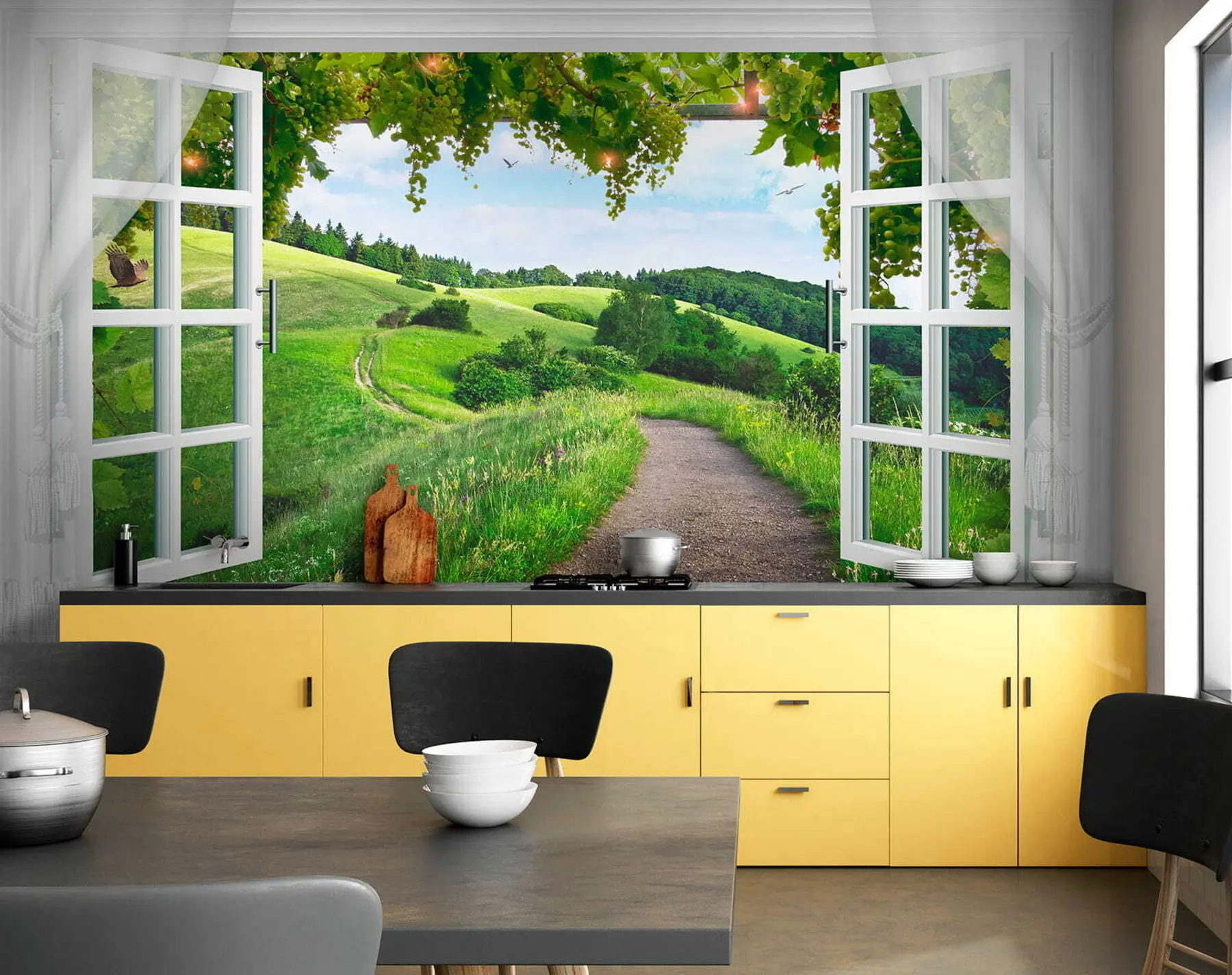 wall murals View from the window to the clearing u28196