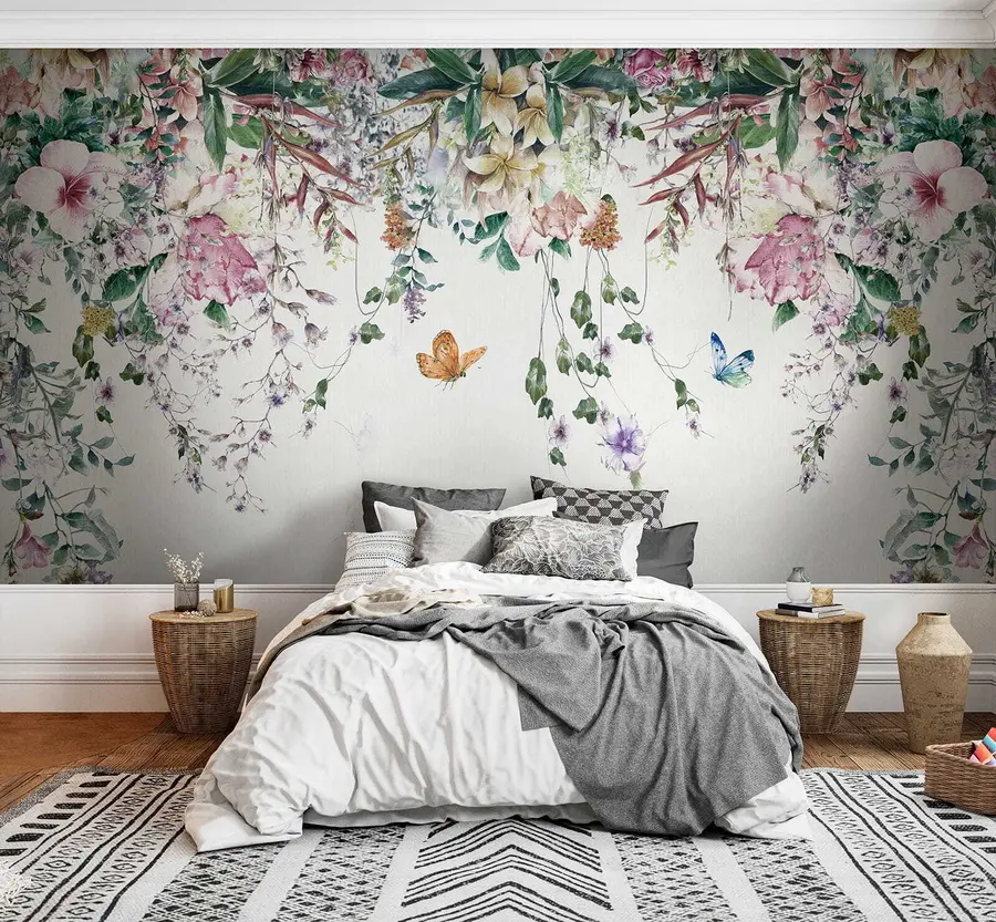 wall murals Exotic flowers and butterflies u30601