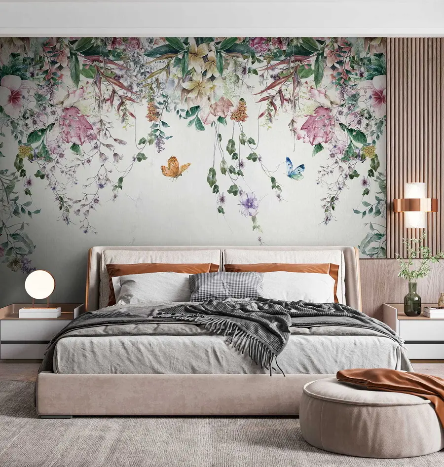 wall murals Exotic flowers and butterflies u30601