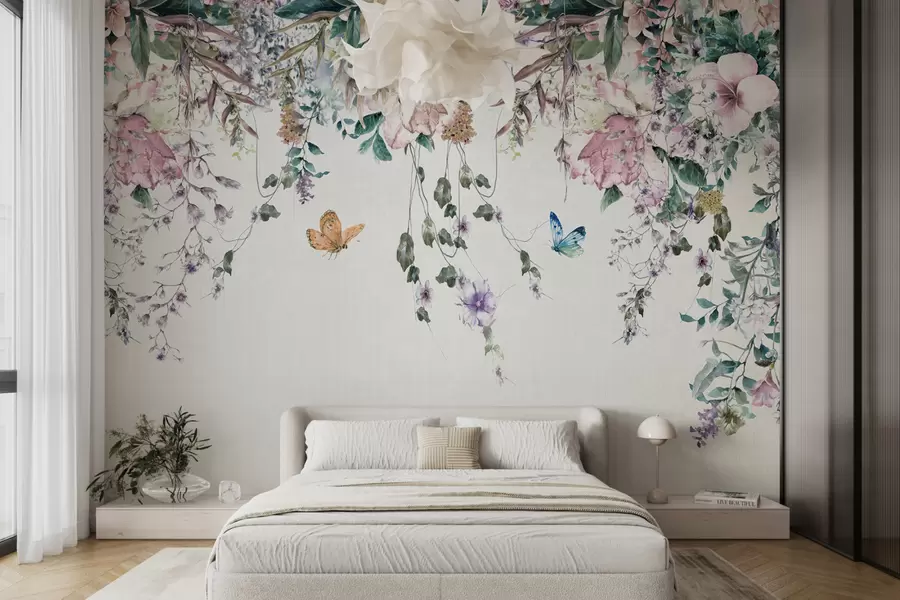 wall murals Exotic flowers and butterflies u30601