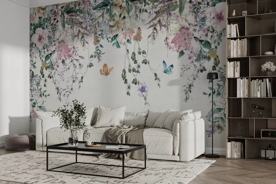 wall murals Exotic flowers and butterflies u30601