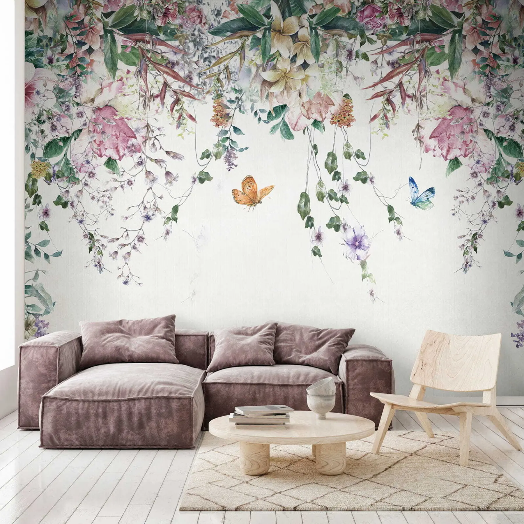 wall murals Exotic flowers and butterflies u30601