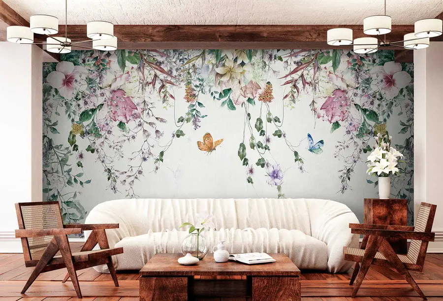 wall murals Exotic flowers and butterflies u30601
