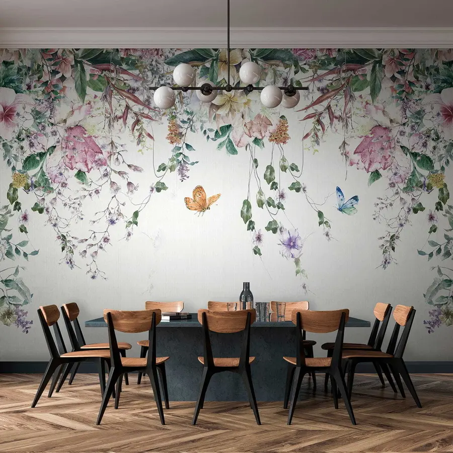 wall murals Exotic flowers and butterflies u30601
