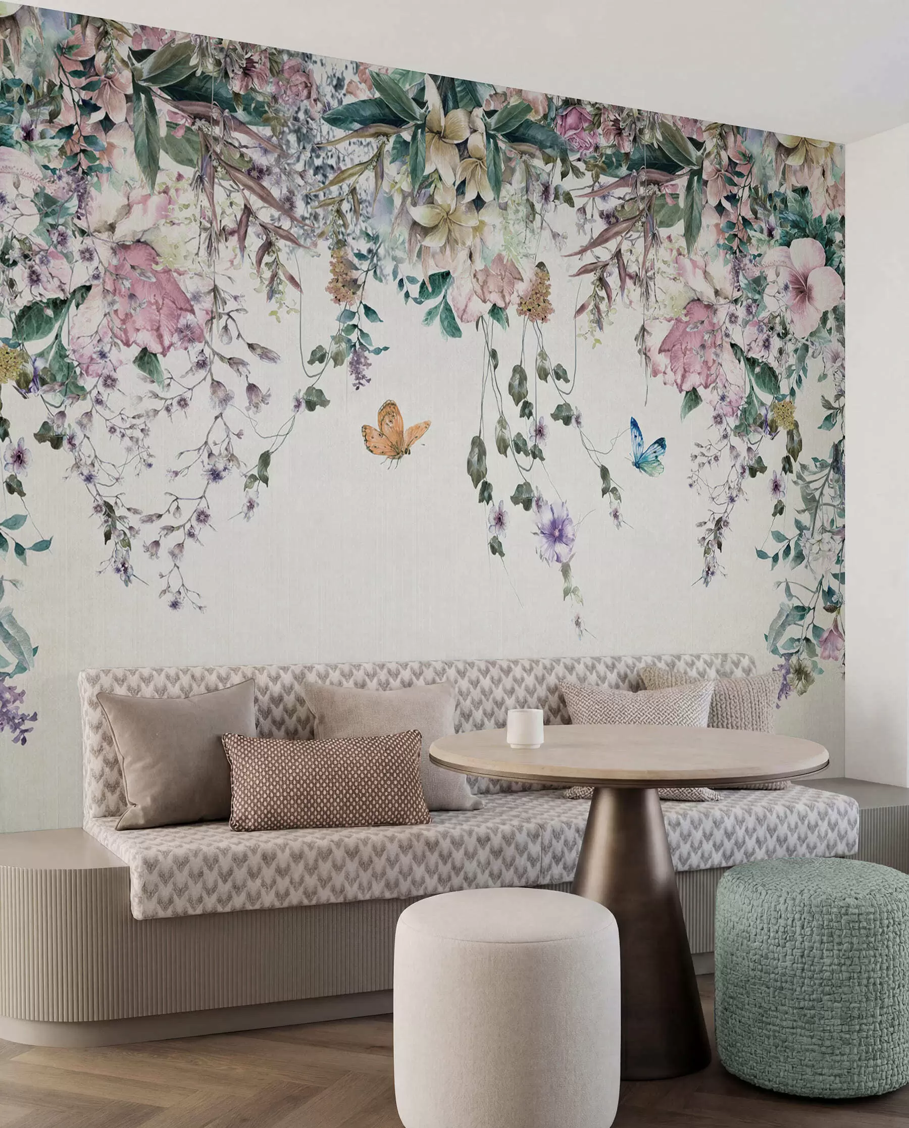 wall murals Exotic flowers and butterflies u30601