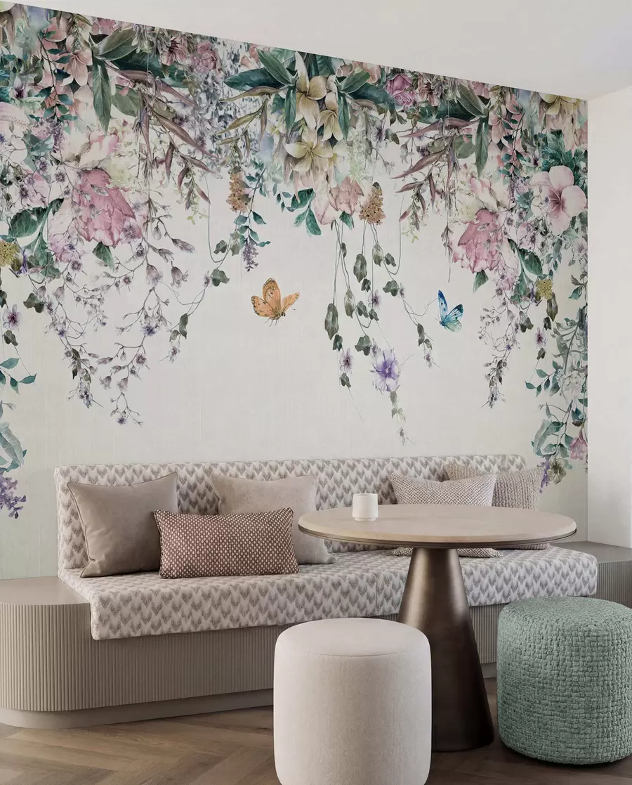 wall murals Exotic flowers and butterflies u30601