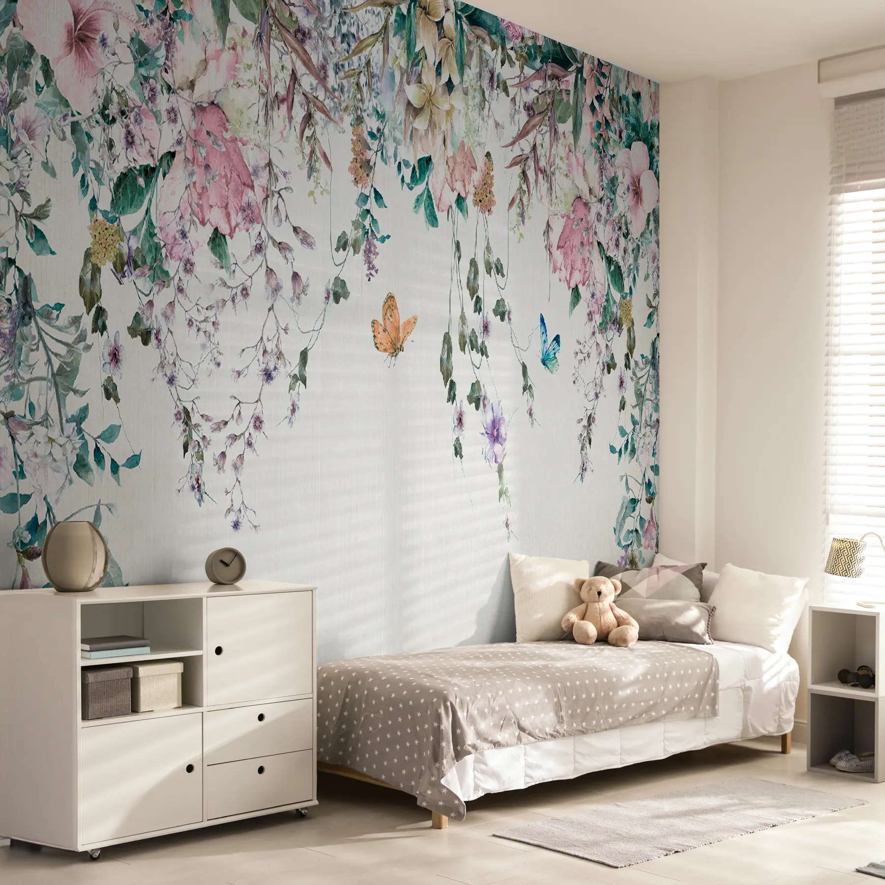 wall murals Exotic flowers and butterflies u30601