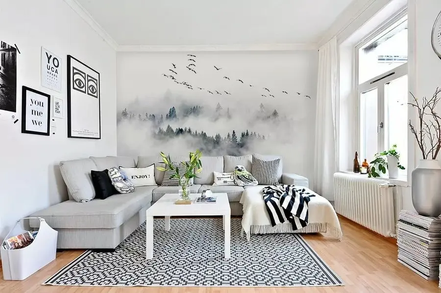 wall murals Fog forest and birds u32480