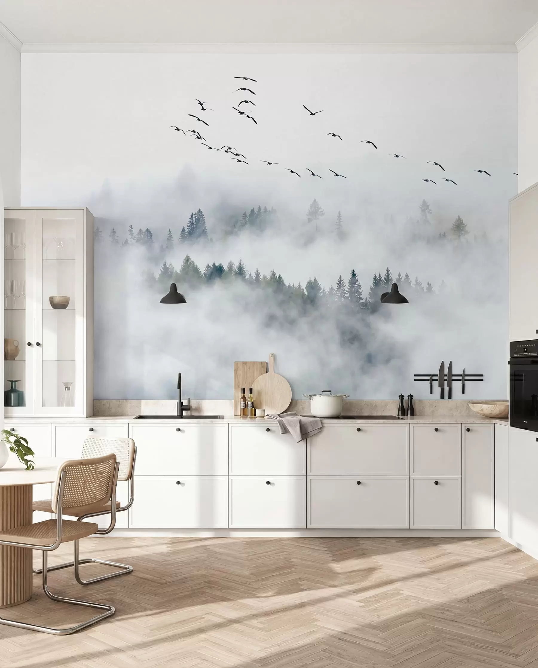 wall murals Wings over a Misty Forest u32480