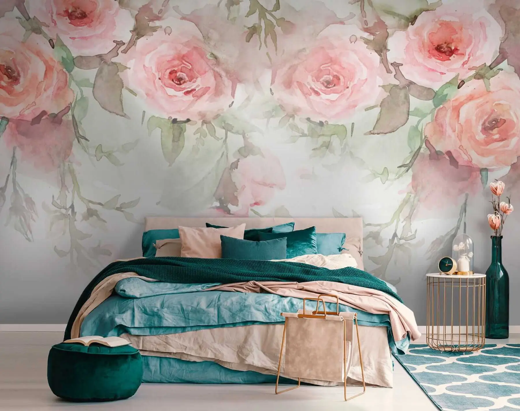 wall murals Pink watercolor roses u34659