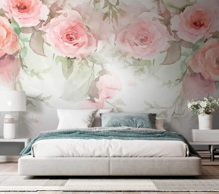 wall murals Pink watercolor roses u34659