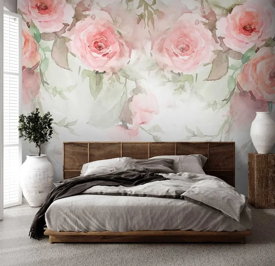 wall murals Pink watercolor roses u34659