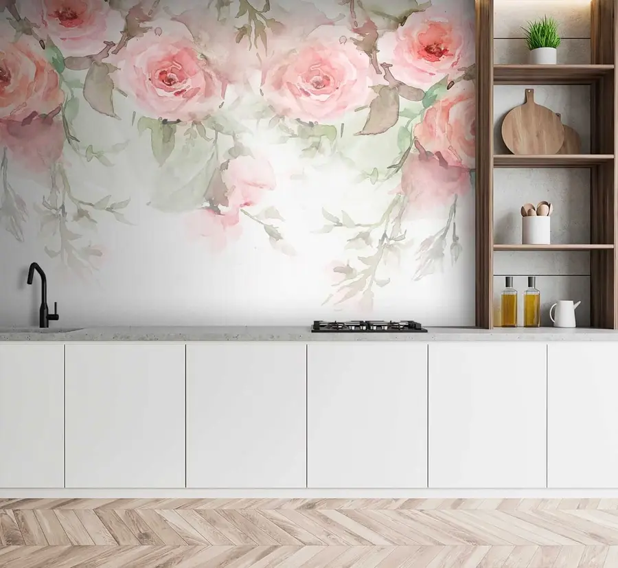wall murals Pink watercolor roses u34659