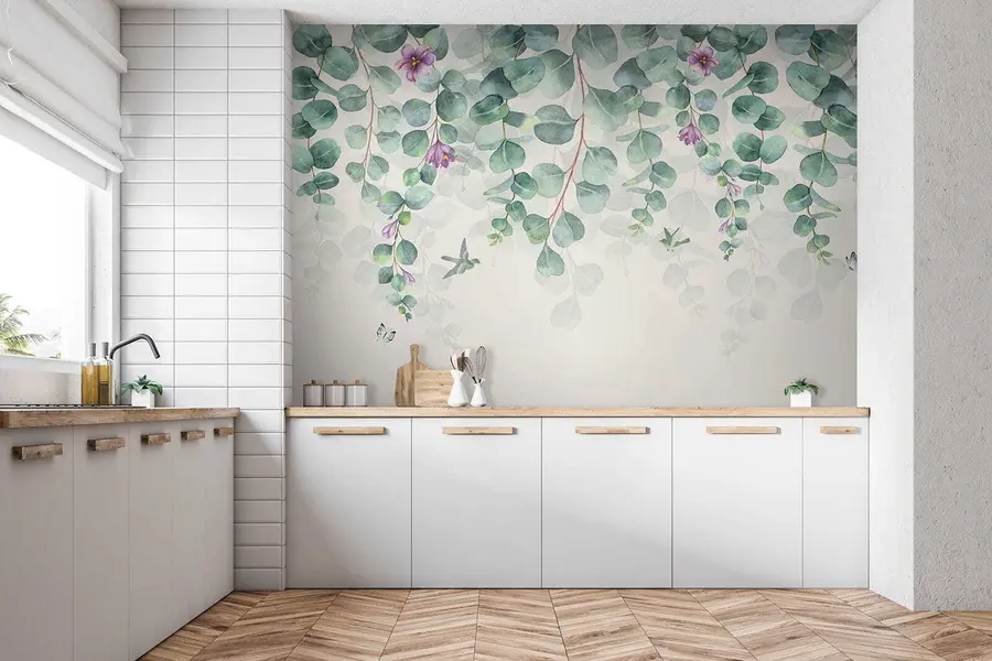 wall murals Hanging branches with flowers u36206