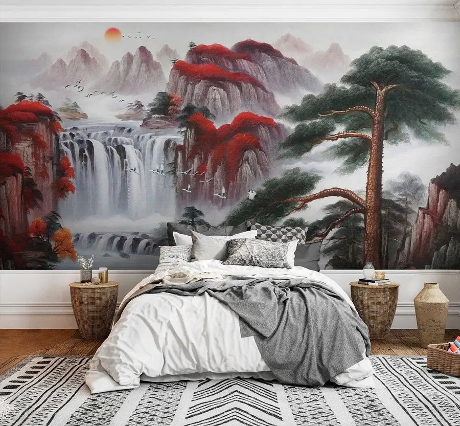 wall murals Japanese style waterfall u36222