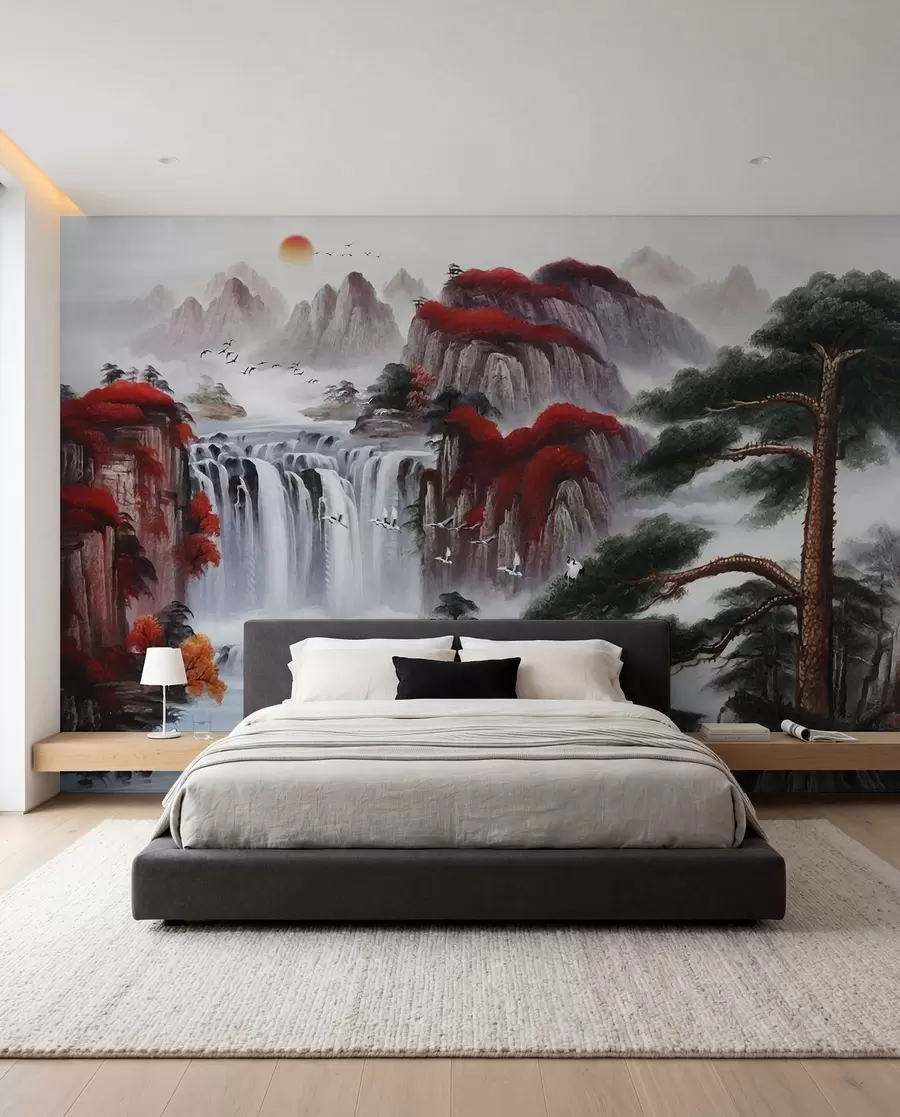 wall murals Japanese style waterfall u36222