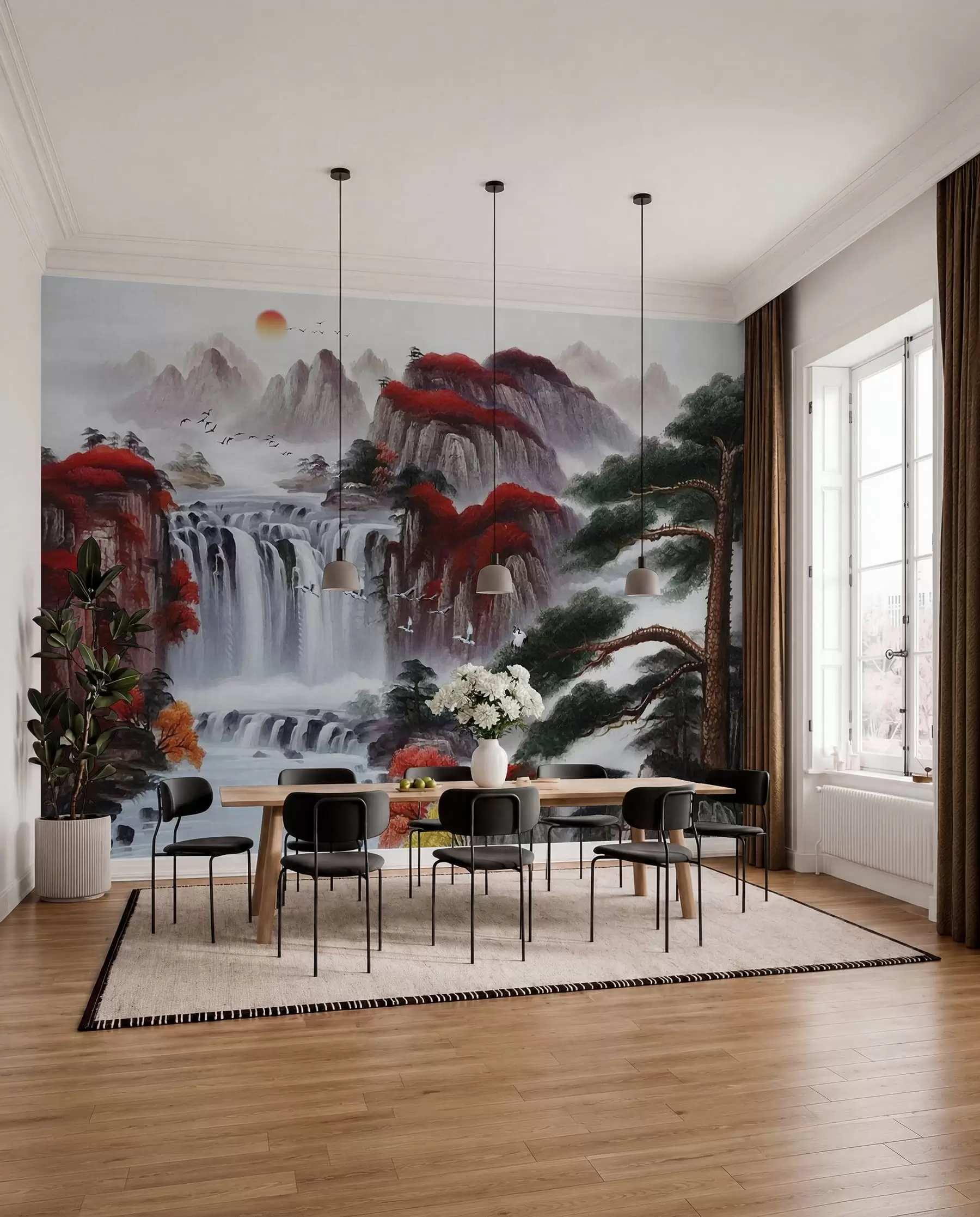 wall murals Japanese style waterfall u36222