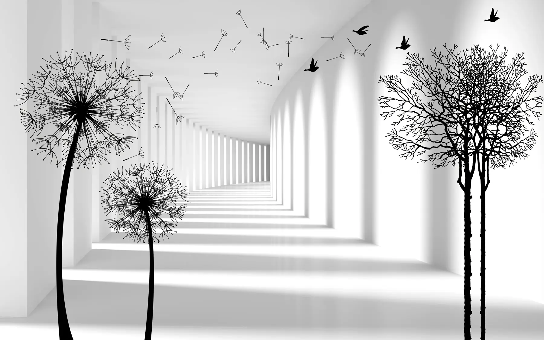 wall murals 3d tunnel and dandelions u37803