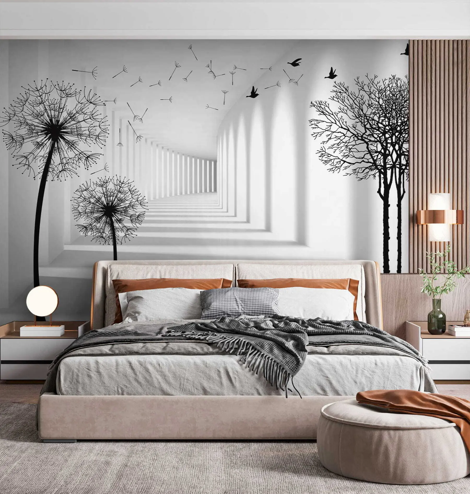 wall murals 3d tunnel and dandelions u37803