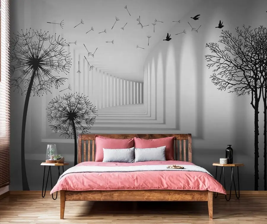 wall murals 3d tunnel and dandelions u37803