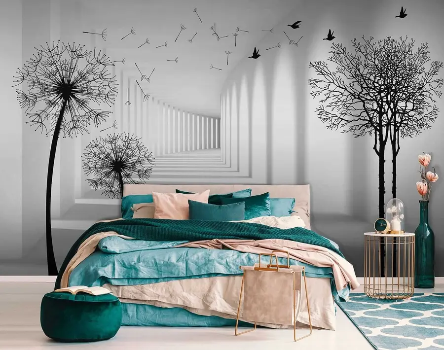 wall murals 3d tunnel and dandelions u37803