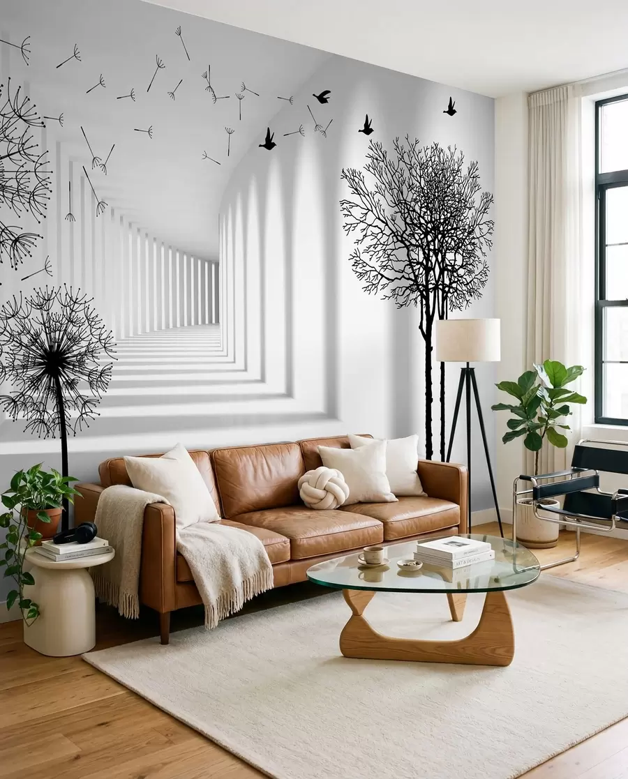 wall murals 3d tunnel and dandelions u37803