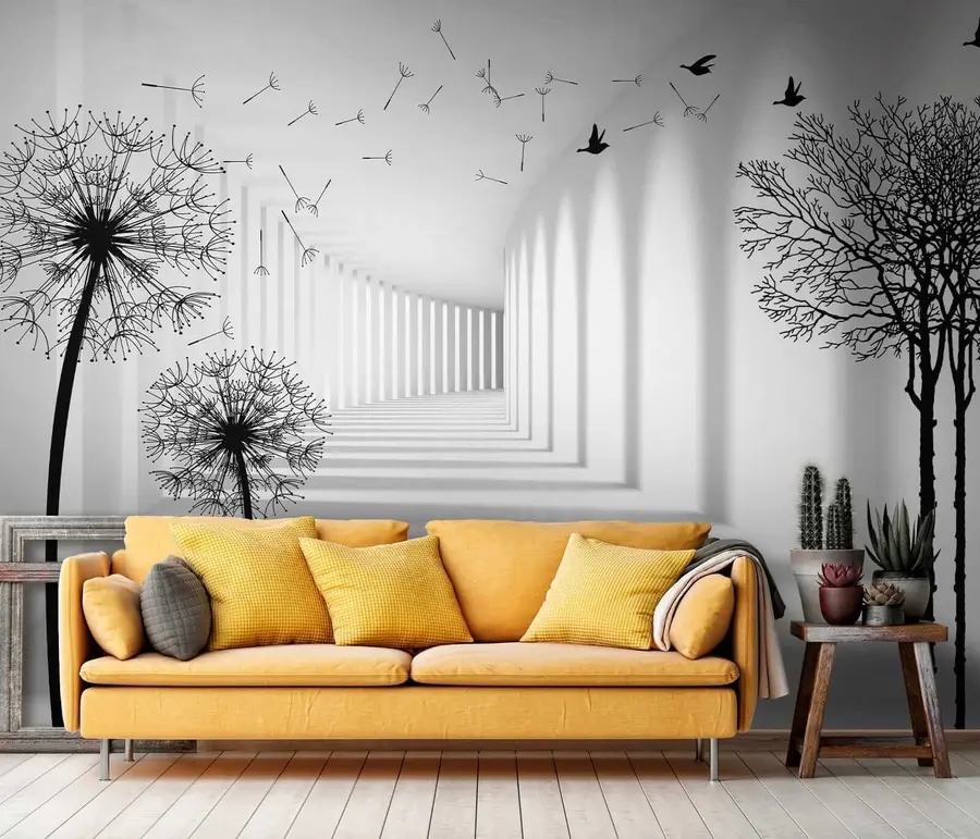 wall murals 3d tunnel and dandelions u37803