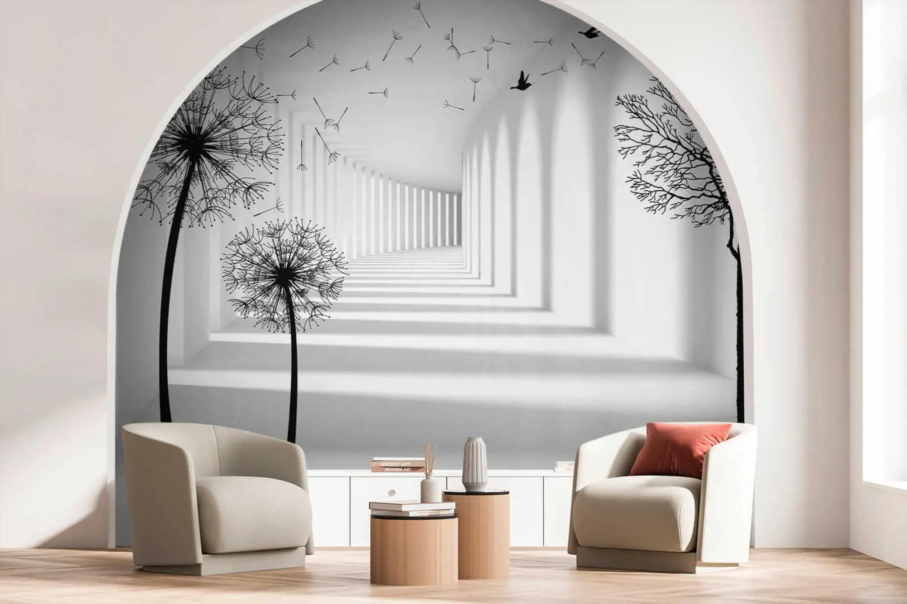 wall murals 3d tunnel and dandelions u37803
