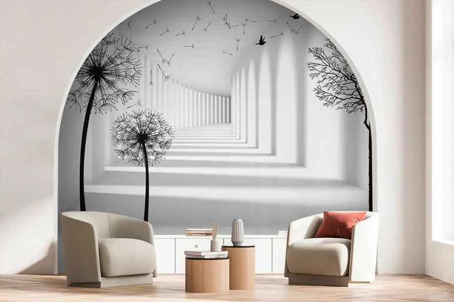 wall murals 3d tunnel and dandelions u37803
