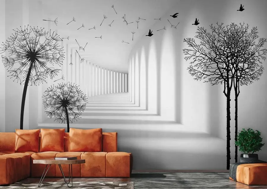 wall murals 3d tunnel and dandelions u37803