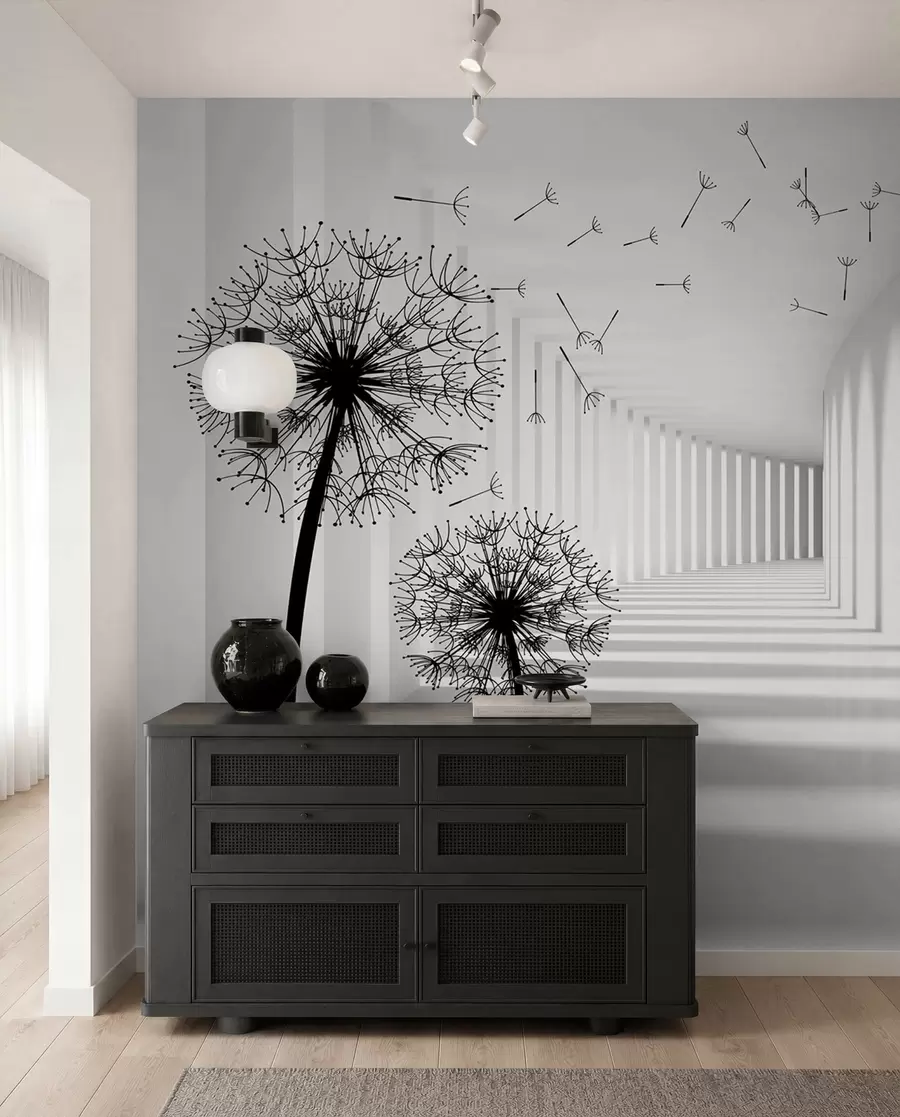 wall murals 3d tunnel and dandelions u37803
