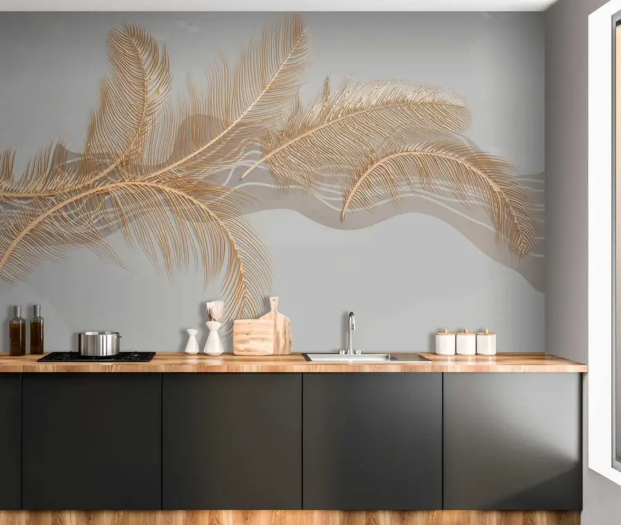 wall murals Large fragile feathers on a gray background u40388