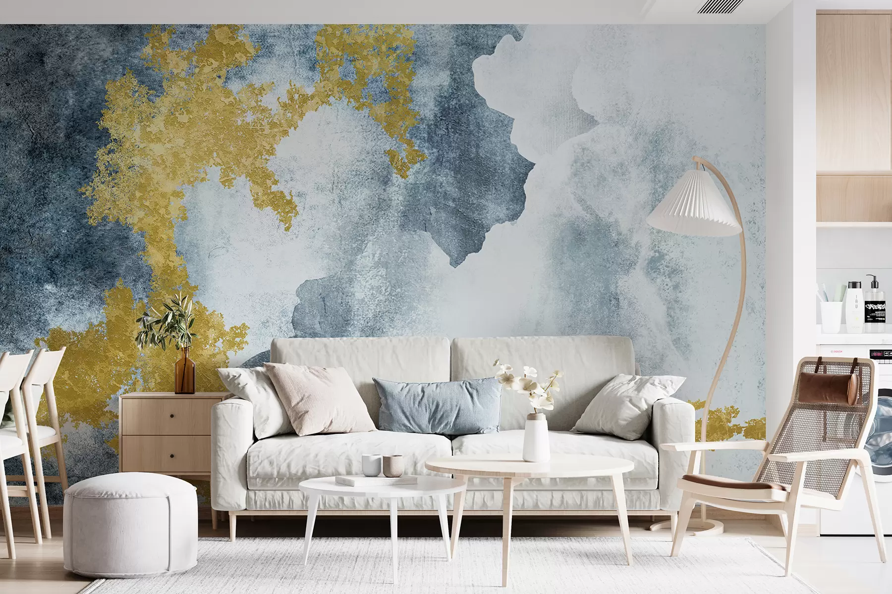 wall murals Concrete gray old wall with cracks u40833